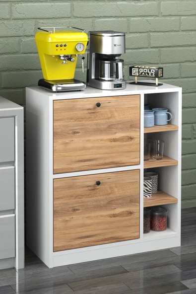 Kahve Köşesi Mutfak Rafı Çok Amaçlı Dolap Mutfak Stand Mutfak Bango Beyaz Ceviz - 2
