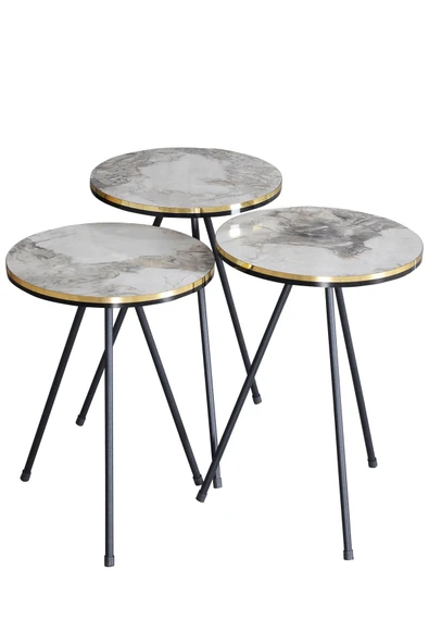 Zigon Sehpa Ve Orta Sehpa Kr Set Siyah Metal Ayak Çift Altın Efes - 3