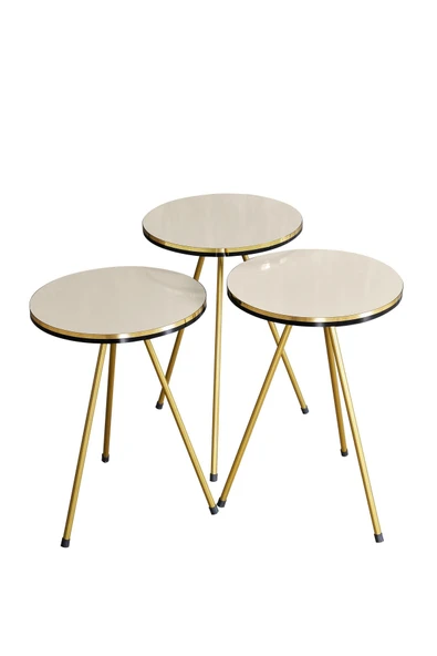 Zigon Sehpa Krem Metal Ayak Çift Gold - Resim 2