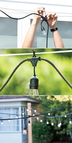 5 Metre 10 Duylu Eklenebilir Sıralı Bahçe, Kafe, Teras, Balkon Armatürü IP64 İç Dış Mekan (Ampulsüz) - 3