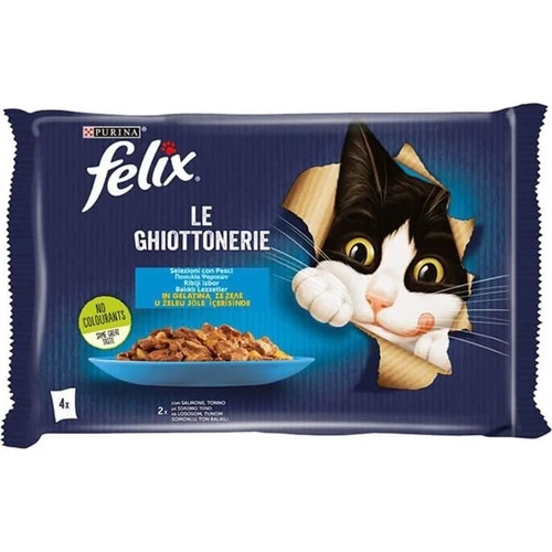 Felix Multipack Somonlu ve Ton Balıklı Yetişkin Kedi Yaş Maması 4x85gr ürün görseli 1