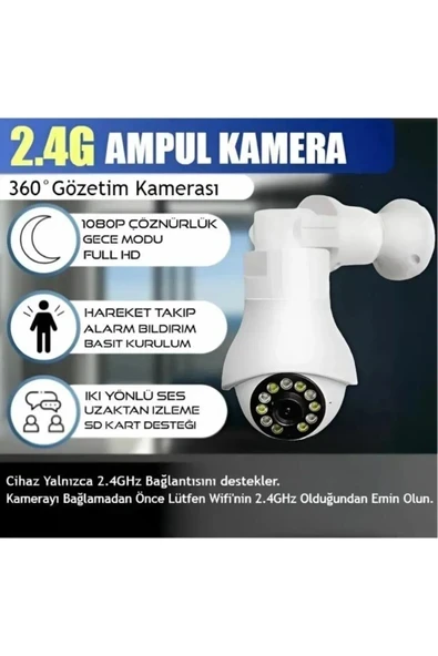 Gece Görüşlü Wifi Bağlantılı Ampul Formunda 1MP Ultra HD Kamera BLM-62 ürün görseli 1