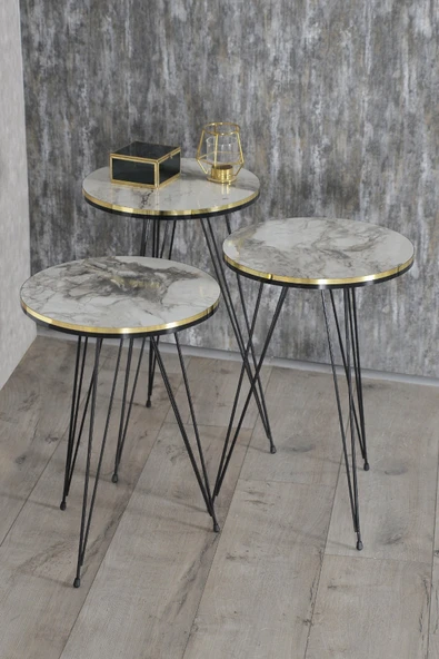 Zigon Sehpa Siyah Tel Ayak Çift Altın Efes 1048 - Resim 2