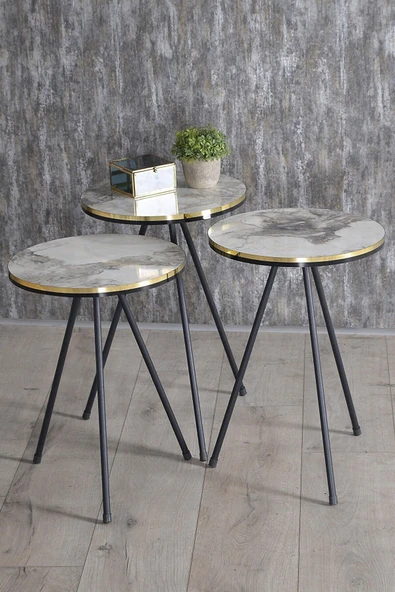 Zigon Sehpa Siyah Metal Ayak Çift Altın Efes 1080 ürün görseli 1