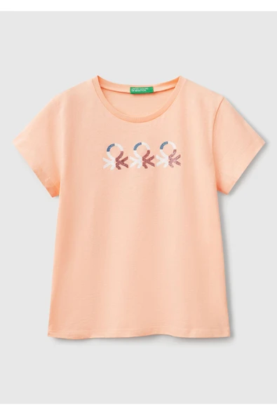 Kız Çocuk Siyah Simli Logo Baskılı T-Shirt - 7