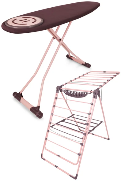 Perilla Premium Ütü Masası - İronika Kalın Borulu Kurutmalık Set Mürdüm