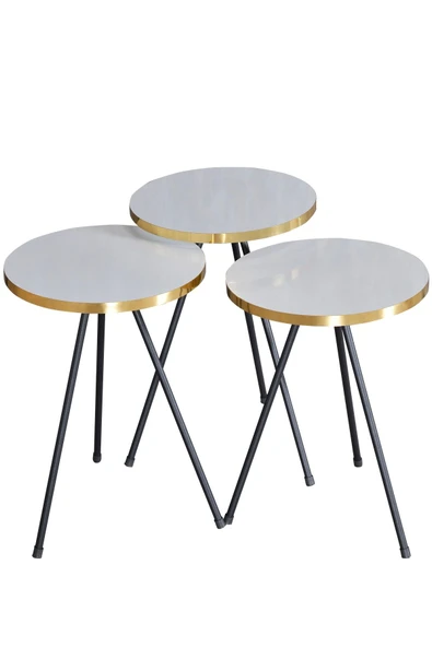 Zigon Sehpa 3 Lü Siyah Metal Ayak Altın Beyaz - 2