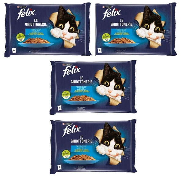 Felix Multipack Somonlu ve Ton Balıklı Yetişkin Kedi Yaş Maması 4x85gr  X 4 Adet ürün görseli 1