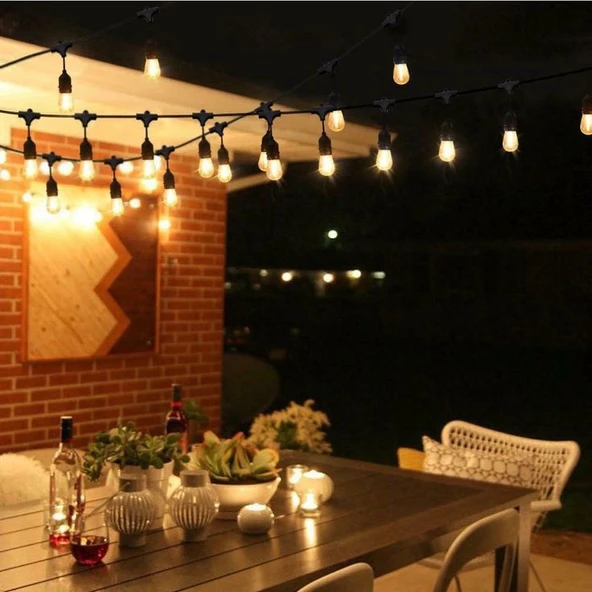 5 Metre 10 Duylu Eklenebilir Sıralı Bahçe, Kafe, Teras, Balkon Armatürü IP64 İç Dış Mekan (Ampulsüz)