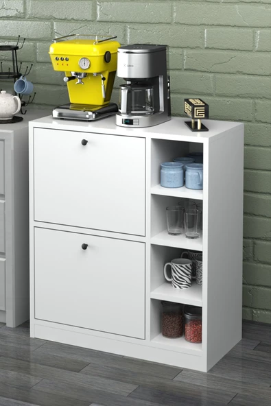 Kahve Köşesi Mutfak Rafı Çok Amaçlı Dolap Mutfak Stand Mutfak Bango Beyaz - 8