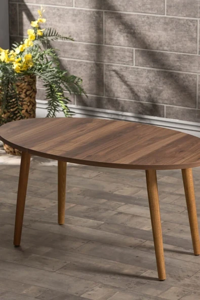 Orta Sehpa Elips  Torna Ayak  Ceviz Ahşap