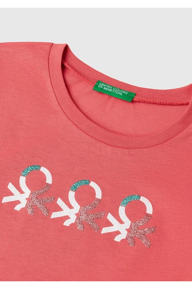 Kız Çocuk Siyah Simli Logo Baskılı T-Shirt - 6