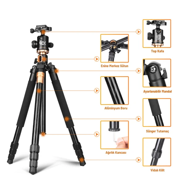 GDX TRP BM 777 Yatay Dikey Makro Fotoğraf Monopod ve Video SLR Kamera Tripod - 6