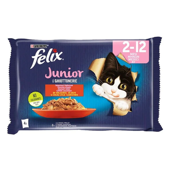 Felix Multipack Sığır ve Tavuk Etli Yavru Kedi Yaş Maması 4x85gr ürün görseli 1