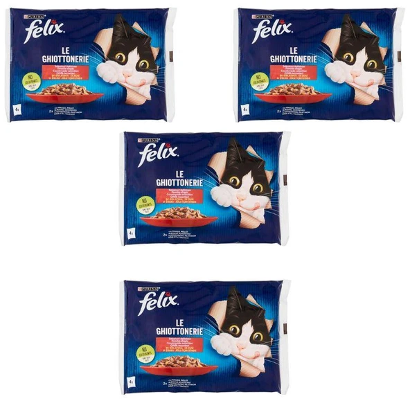 Felix Multipack Sığır ve Tavuk Etli Yetişkin Yaş Kedi Maması 4x85gr X 4 Adet ürün görseli 1
