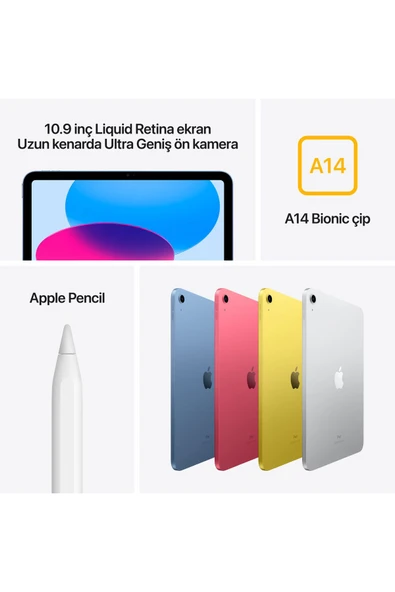 iPad 10. Nesil Wi-Fi 64 GB 10.9" MCM84TU/A Mavi Aksesuarsız Tablet ( Apple Türkiye Garantili ) - 6