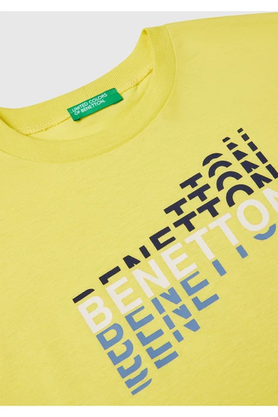 Erkek Çocuk Fıstık Yeşili Benetton Logo Baskılı T-Shirt - 24