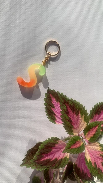 Rengarenk S Harf Şekilli Gold Aksesuarlı Anahtarlık Epoksi El Yapımı Hediyelik