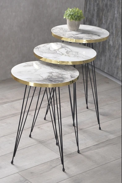 Zigon Sehpa Siyah Tel Ayak Altın Efes 1052