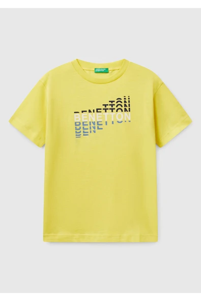 Erkek Çocuk Fıstık Yeşili Benetton Logo Baskılı T-Shirt - 22