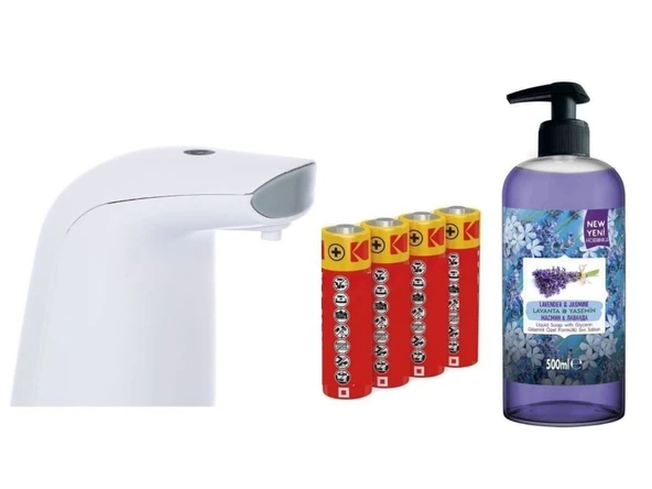 SENSÖRLÜ FOTOSELLİ SIVI SABUNLUK,PİLLER DAHİL 21X5X10CM VE BİR ADET 500 ML SIVI SABUN LAVANTA KOKULU - 4