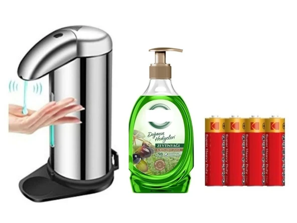 SENSÖRLÜ FOTOSELLİ SIVI SABUNLUK,PİLLER DAHİL 14X10X22CM VE BİR ADET 392 ML SIVI SABUN ZEYTİNYAĞI VE BERGAMOT - 2