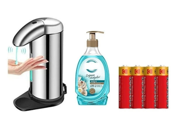SENSÖRLÜ FOTOSELLİ SIVI SABUNLUK,PİLLER DAHİL 14X10X22CM VE BİR ADET 392 ML SIVI SABUN AQUA VE DENİZ ESİNTİSİ - Resim 2