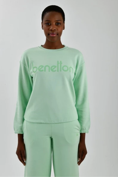 Kadın Önü Logo Baskılı Bisiklet Yaka Sweatshirt - 5