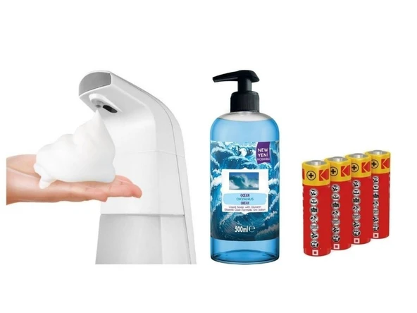 SENSÖRLÜ FOTOSELLİ SIVI SABUNLUK,PİLLER DAHİL 21X10X5CM VE BİR ADET 500 ML SIVI SABUN OKYANUS KOKULU - Resim 4