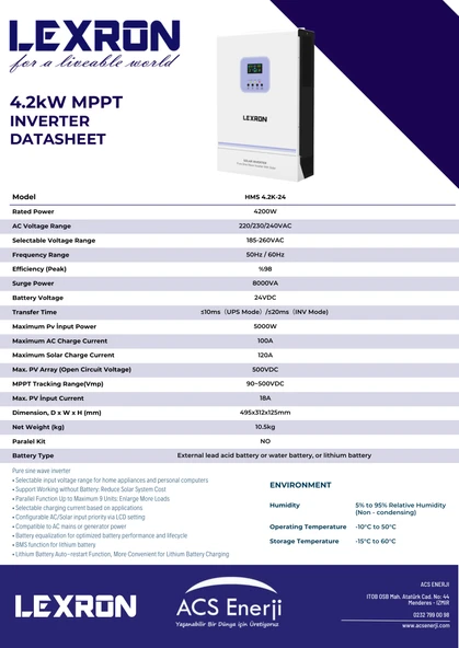 Lexron 24 V 4.2 KW Mppt 90-500V DC Input Yüksek Voltaj Tam Sinüs Akıllı İnverter - 3