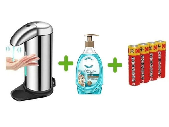 SENSÖRLÜ FOTOSELLİ SIVI SABUNLUK,PİLLER DAHİL 14X10X22CM VE BİR ADET 392 ML SIVI SABUN AQUA VE DENİZ ESİNTİSİ ürün görseli