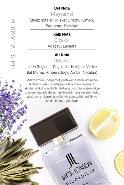 JACK LONDON EDT ERKEK PARFÜM PİCCADİLLY 50 ML | FRESH, MARİN | MİSKET LİMON, BERGAMOT, DENİZ NOTALAR - 3