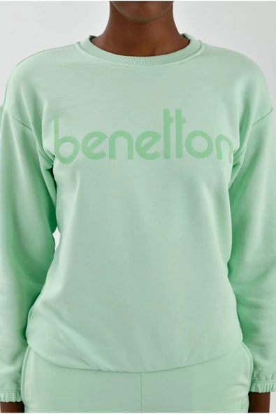 Kadın Önü Logo Baskılı Bisiklet Yaka Sweatshirt - 6