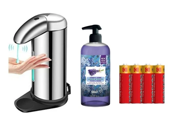 SENSÖRLÜ FOTOSELLİ SIVI SABUNLUK,PİLLER DAHİL 14X10X22CM VE BİR ADET 500 ML SIVI SABUN LAVANTA KOKULU - Resim 2