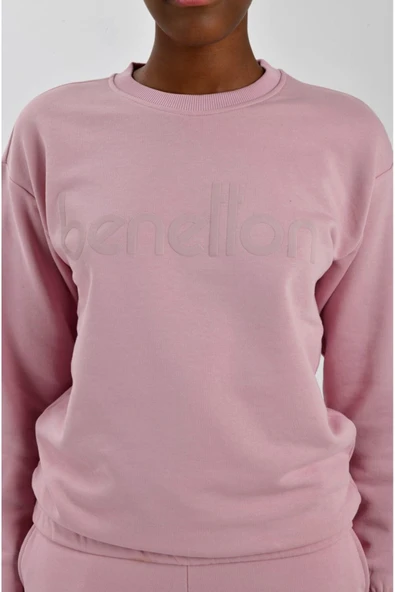 Kadın Önü Logo Baskılı Bisiklet Yaka Sweatshirt - 2