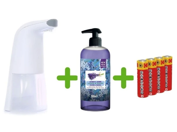 SENSÖRLÜ FOTOSELLİ SIVI SABUNLUK,PİLLER DAHİL 21X5X10CM VE BİR ADET 500 ML SIVI SABUN LAVANTA KOKULU - 3