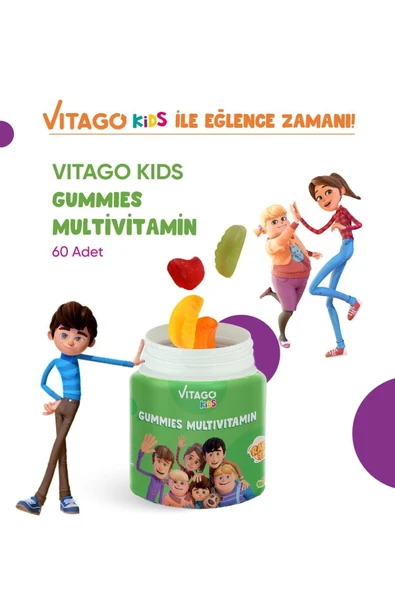VİTAGO KİDS GUMMİES MULTİVİTAMİN MULTİMİNERAL IÇEREN 60 ADET ÇİĞNENEBİLİR GUMMY JEL