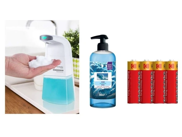 SENSÖRLÜ FOTOSELLİ SIVI SABUNLUK,PİLLER DAHİL 21X10X5CM VE BİR ADET 500 ML SIVI SABUN OKYANUS KOKULU - Resim 2