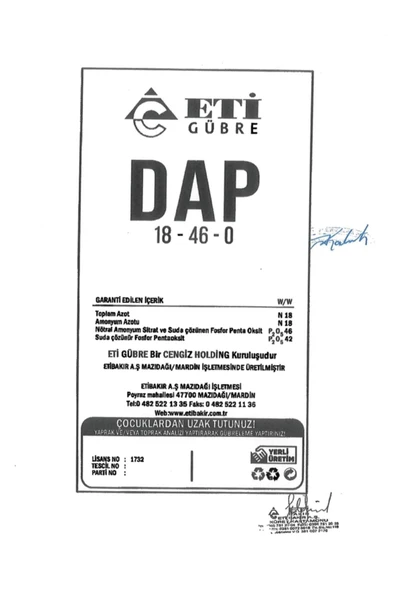 Dap Diamonyum Fosfat 18 46 0 Azot Fosfor Bitki Meyve Sebze Granül Np Taban Gübresi 50 kg - 3