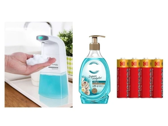 SENSÖRLÜ FOTOSELLİ SIVI SABUNLUK,PİLLER DAHİL 21X10X5CM VE BİR ADET 392 ML SIVI SABUN AQUA VE DENİZ ESİNTİSİ - 2