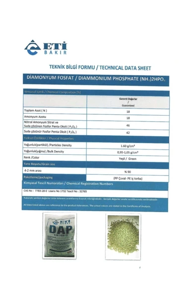 Dap Diamonyum Fosfat 18 46 0 Azot Fosfor Bitki Meyve Sebze Granül Np Taban Gübresi 50 kg - 4