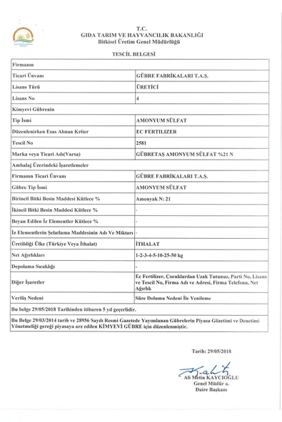 GÜBRETAŞ Amonyüm Sülfat %21 Azot Kükürt Bahçe Çiçek Bitki Besini Geliştirici Şeker Çim Gübresi 50 Kg - Resim 3