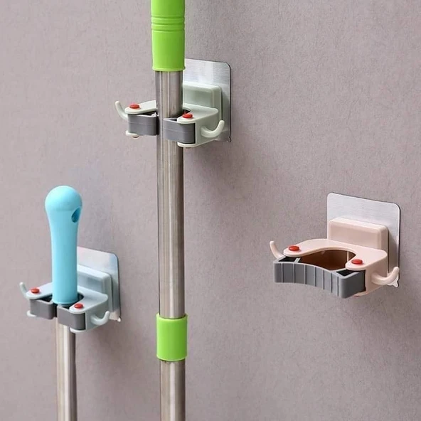 3 Adet Askılı Yapışkanlı Sap Tutucu Banyo Düzenleyici Askı  Mop Paspas Fırça Sapı Tutucu - 2