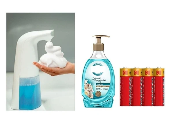 SENSÖRLÜ FOTOSELLİ SIVI SABUNLUK,PİLLER DAHİL 21X5X10CM VE BİR ADET 392 ML SIVI SABUN AQUA VE DENİZ ESİNTİSİ - 2