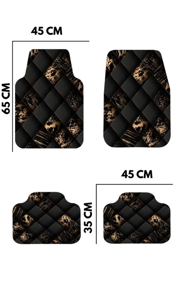 Dekoratif Oto Paspas Takımı – Universal Kesim Siyah Altın Desen 4 Parça Araba Paspası