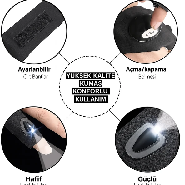 QASUL Işıklı Balıkçı Eldiveni Sağ Ve Sol El İkisi Bir Arada Karanlık Mekanlar Balıkçılık Kamp Motorsiklet - 4