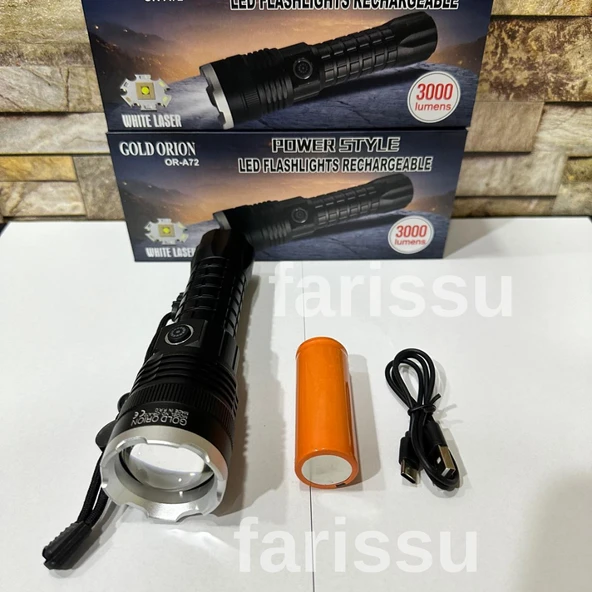 Gold Orion OR-A72 Alüminyum Alaşımlı El Feneri – 100W Güç, 3000 Lümen, 1500 Metre Menzil metal fener hediye - 4