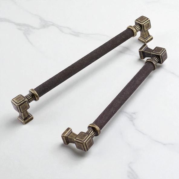 Grip Desenli Antik Sarı Metal Kulp 128 mm Mobilya Çekmece Mutfak Dolabı Dolap Modern Kapak Kulpları - 4