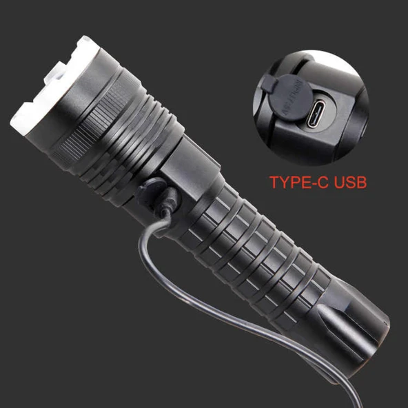 Gold Orion OR-A72 Alüminyum Alaşımlı El Feneri – 100W Güç, 3000 Lümen, 1500 Metre Menzil metal fener hediye - 8