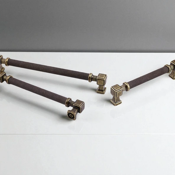 Grip Desenli Antik Sarı Metal Kulp 192 mm Mobilya Çekmece Mutfak Dolabı Dolap Modern Kapak Kulpları - Resim 8